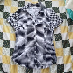 Navy blue and white button down